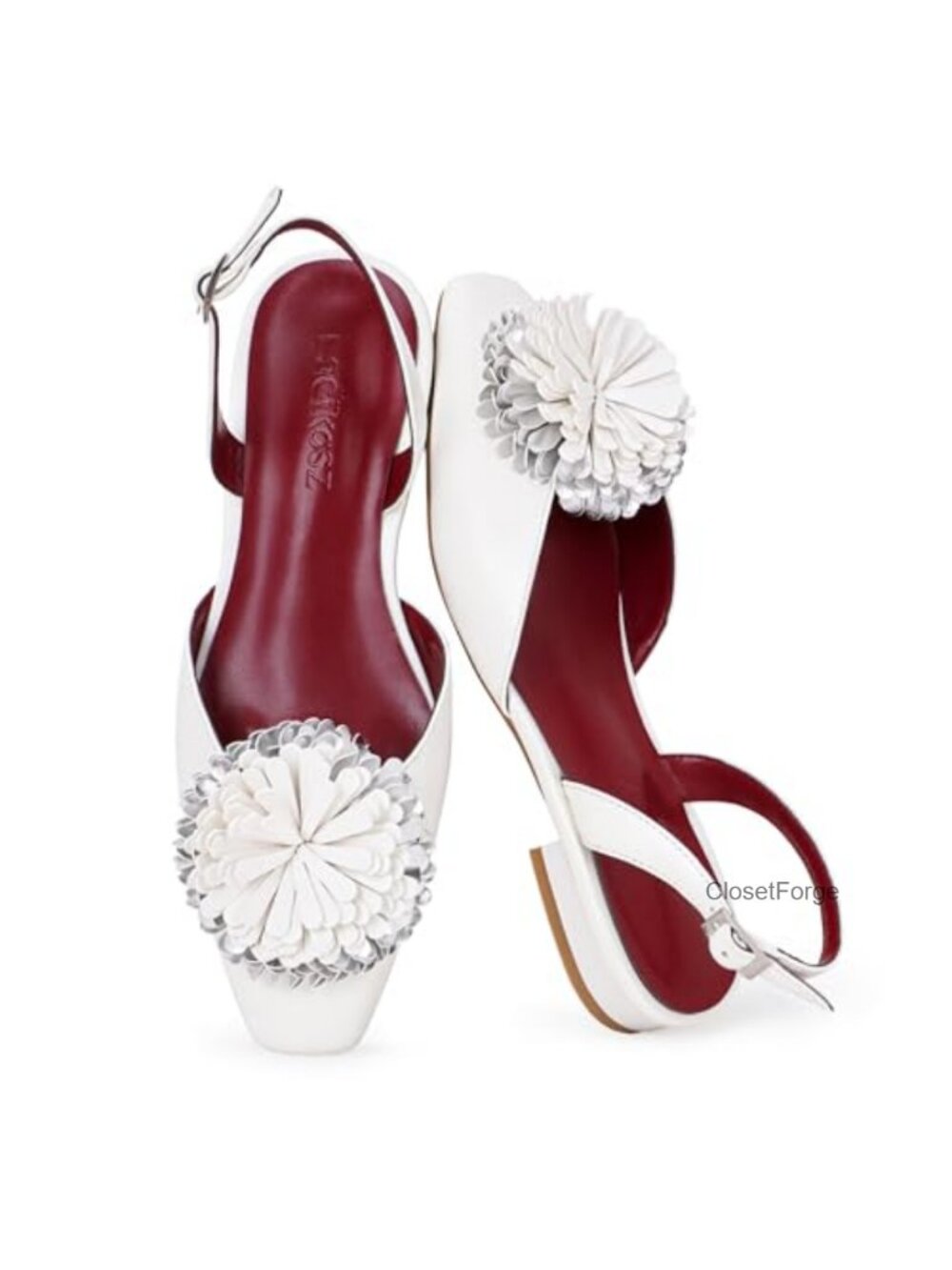 Faux Leather Floral Strappy Flat Sandals for Women Adjustable Slingback